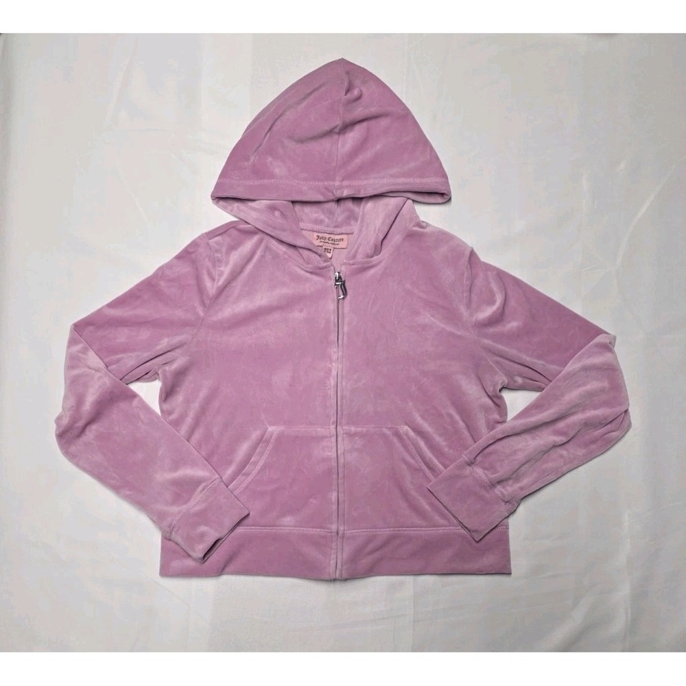 Juicy Couture Tracksuit Hooded Jacket Cropped Womens Size Large Velour Pink Y2K